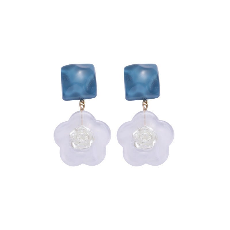 Blue Rose Flower Earrings With Super Resinous Studs-Jewearrings