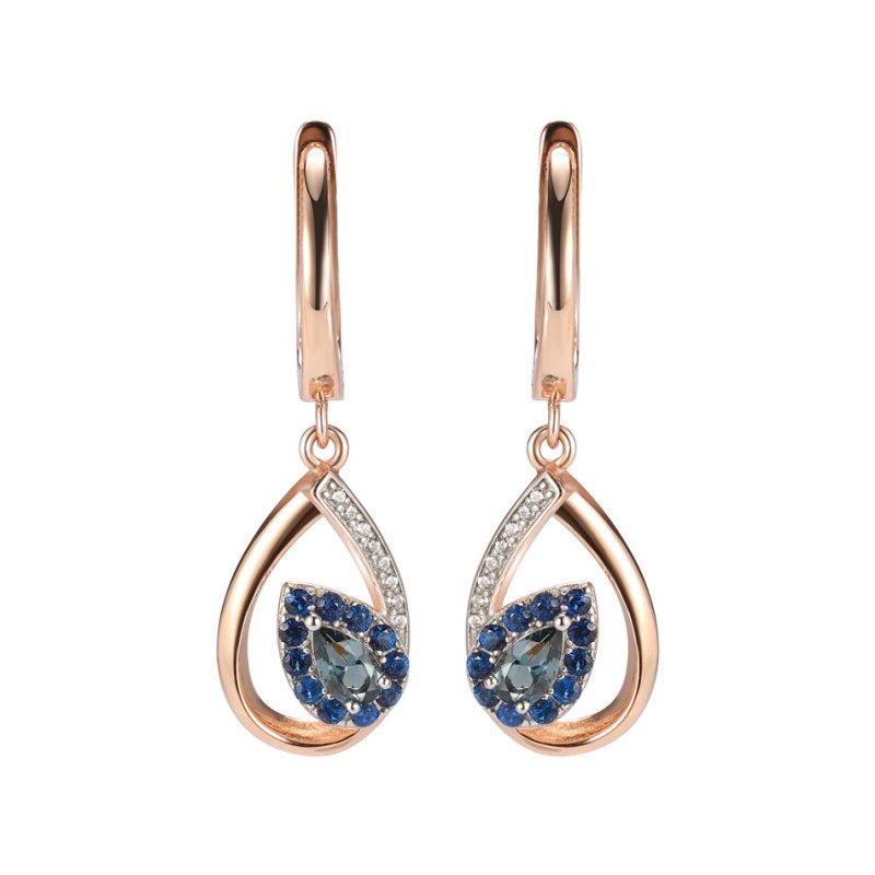 Blue Rose Gold Electroplated Leaf Earrings-Jewearrings