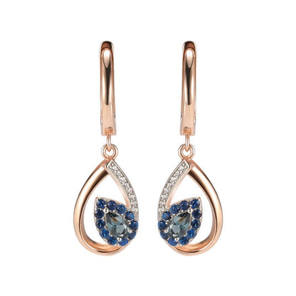 Blue Rose Gold Electroplated Leaf Earrings-Jewearrings