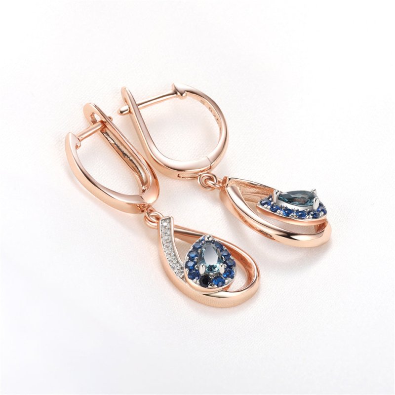 Blue Rose Gold Electroplated Leaf Earrings-Jewearrings