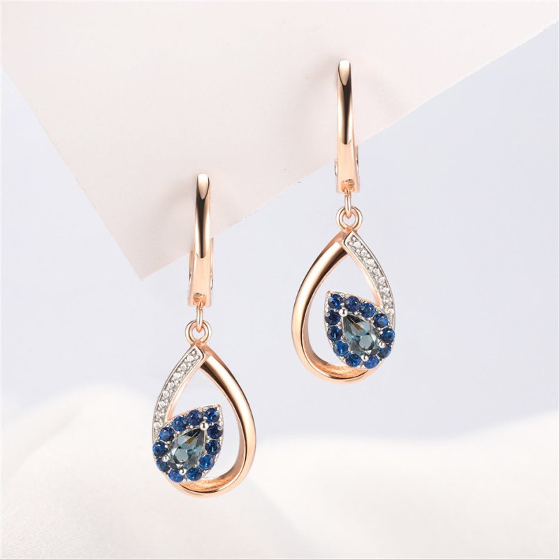 Blue Rose Gold Electroplated Leaf Earrings-Jewearrings