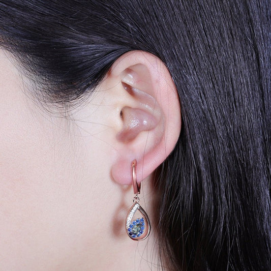 Blue Rose Gold Electroplated Leaf Earrings-Jewearrings