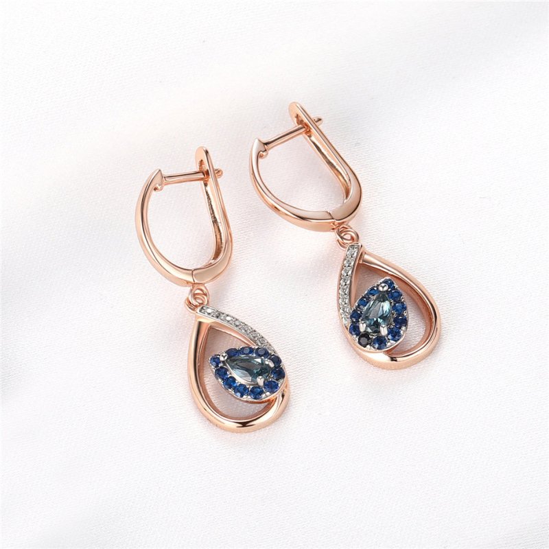 Blue Rose Gold Electroplated Leaf Earrings-Jewearrings