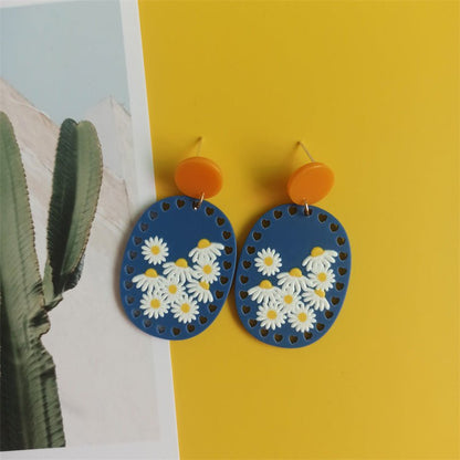 Blue Series Small Daisy Flower Women's Acrylic Earrings-Jewearrings