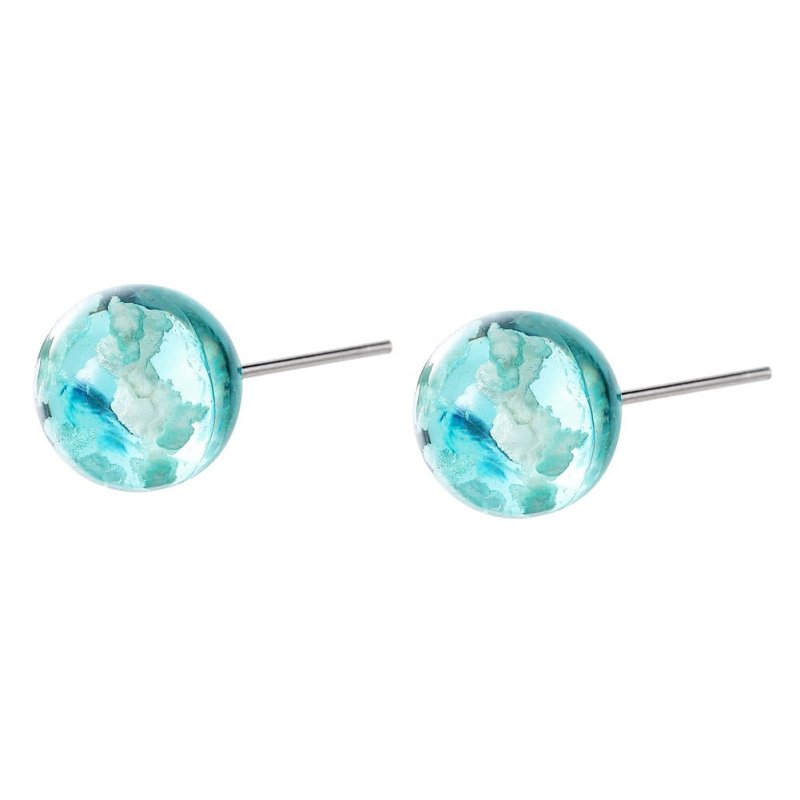 Blue sky and white clouds transparent spherical resin earrings-Jewearrings