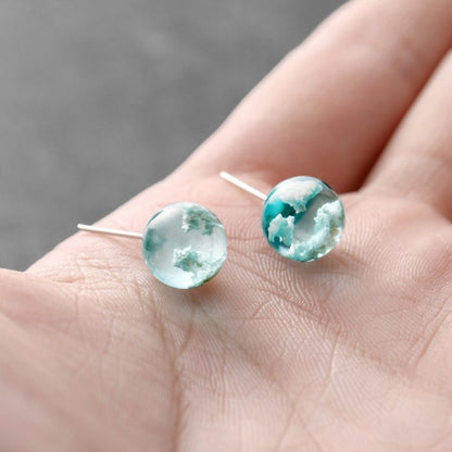 Blue sky and white clouds transparent spherical resin earrings-Jewearrings