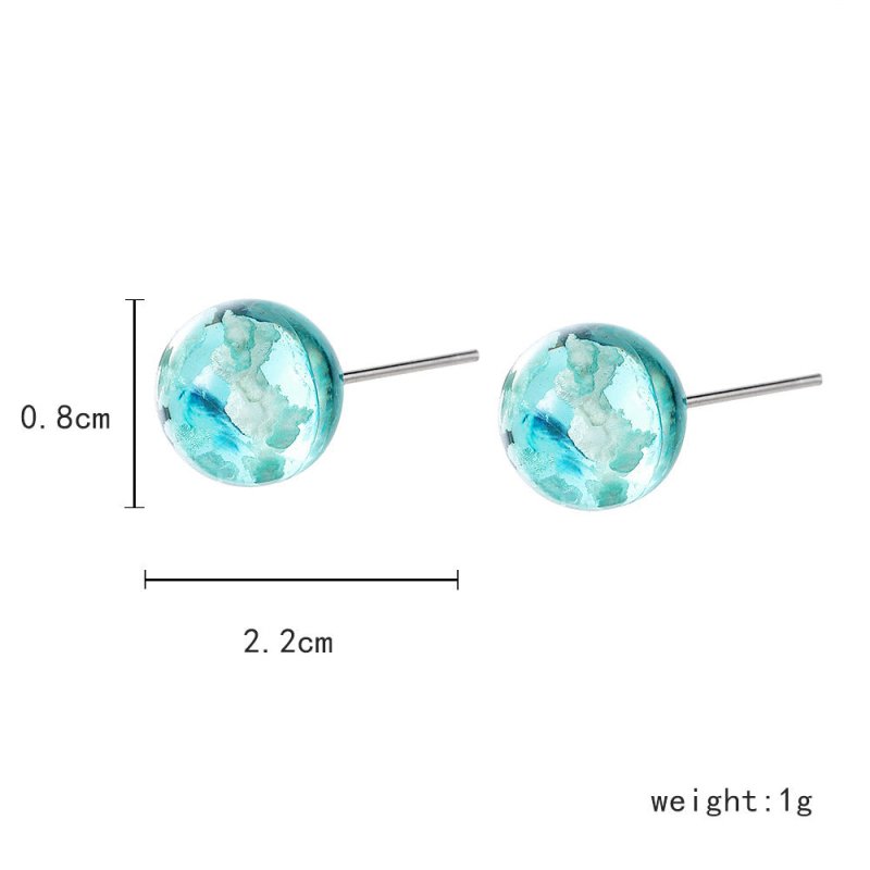 Blue sky and white clouds transparent spherical resin earrings-Jewearrings