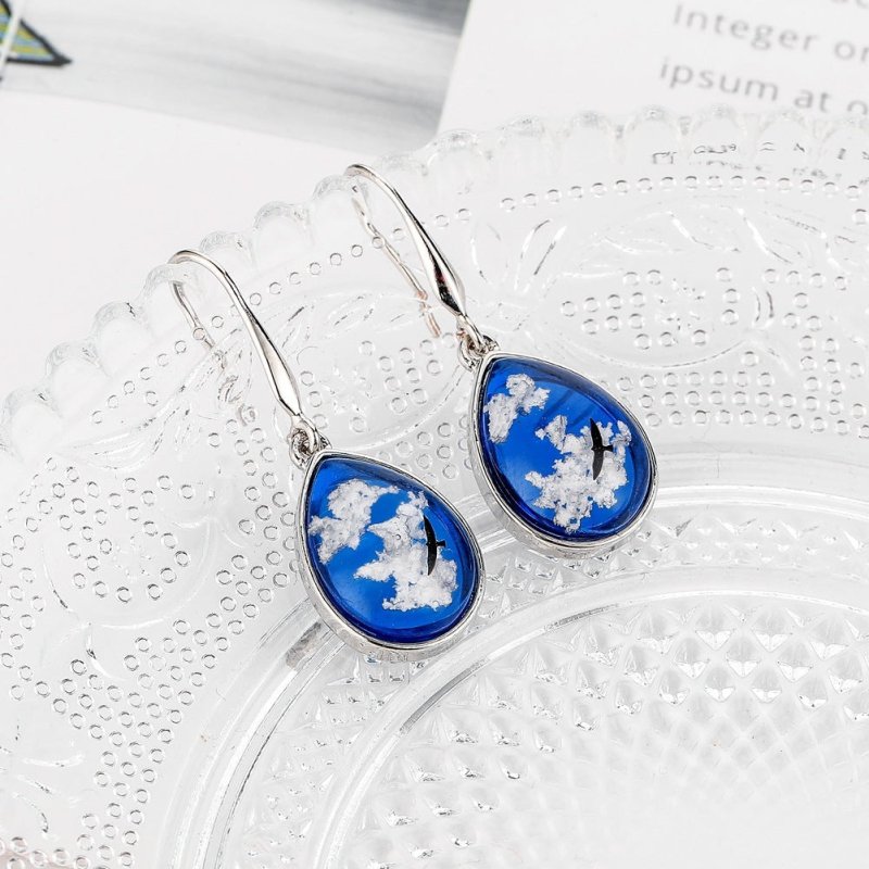 Blue Sky White Clouds Jewelry Earrings Female-Jewearrings