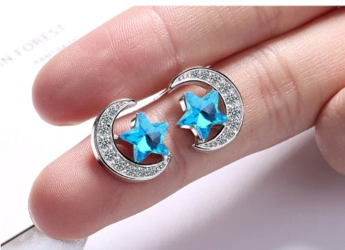 Blue Star Moon Earrings-Jewearrings