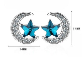 Blue Star Moon Earrings-Jewearrings