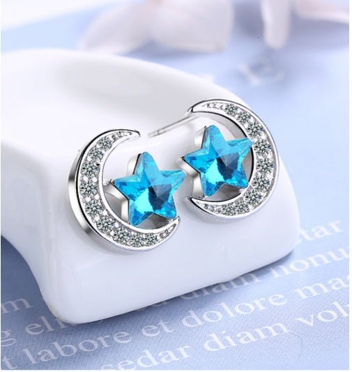 Blue Star Moon Earrings-Jewearrings