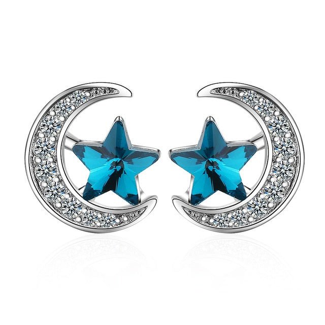 Blue Star Moon Earrings-Jewearrings