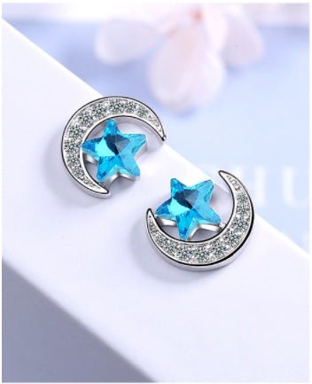 Blue Star Moon Earrings-Jewearrings