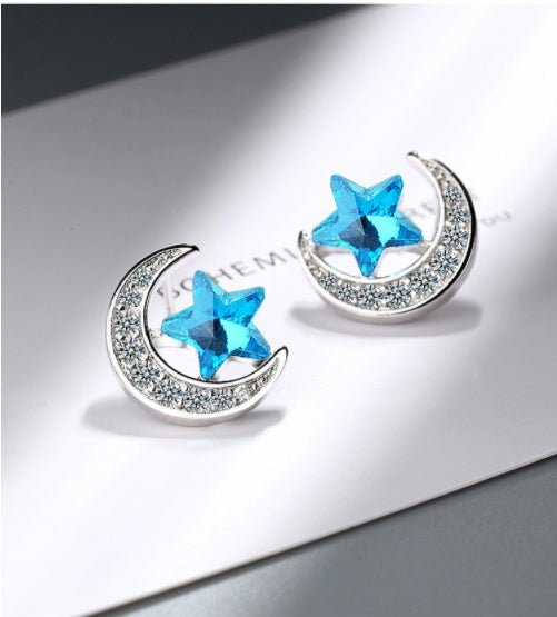 Blue Star Moon Earrings-Jewearrings