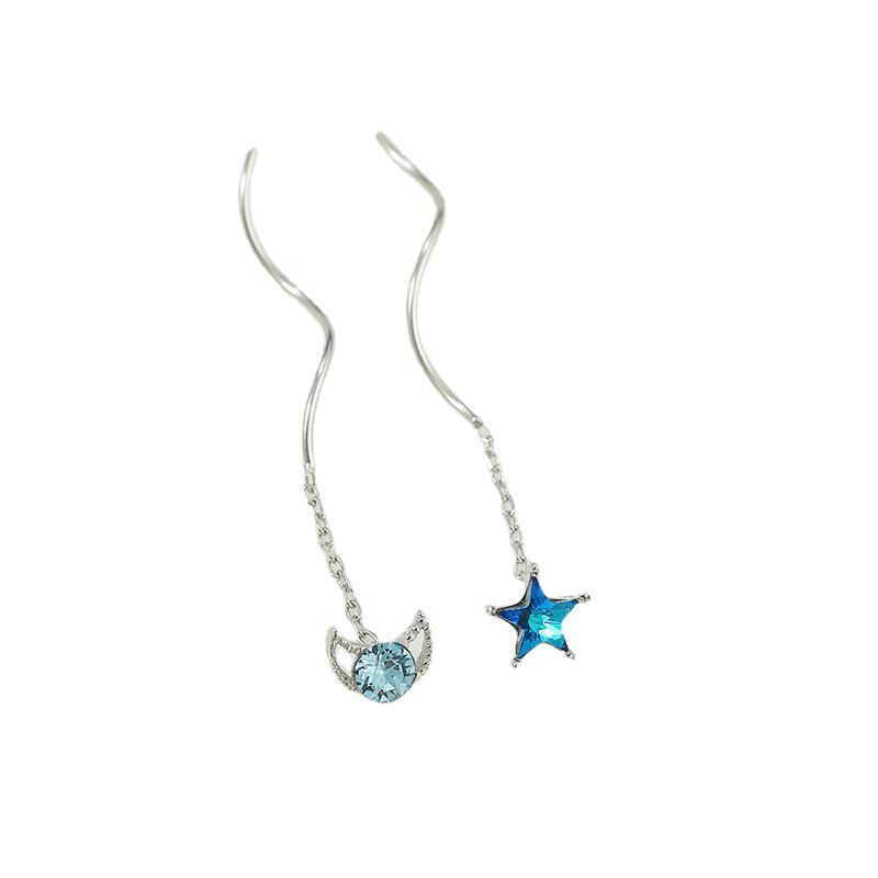 Blue Star Moon Graceful Earrings Fashion And Elegant Tassel Ear Line-Jewearrings