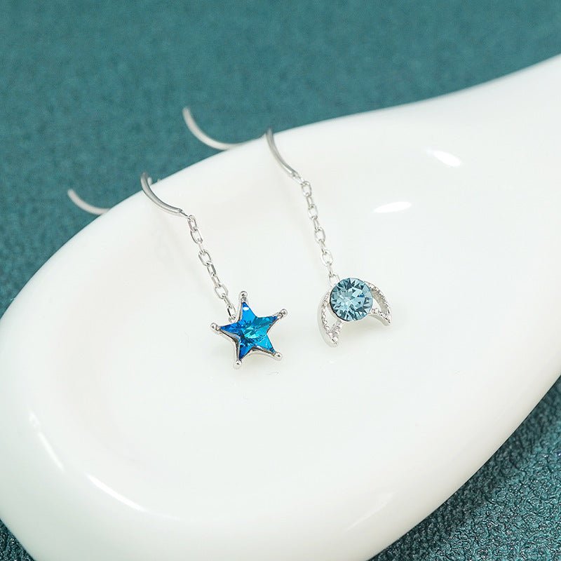 Blue Star Moon Graceful Earrings Fashion And Elegant Tassel Ear Line-Jewearrings