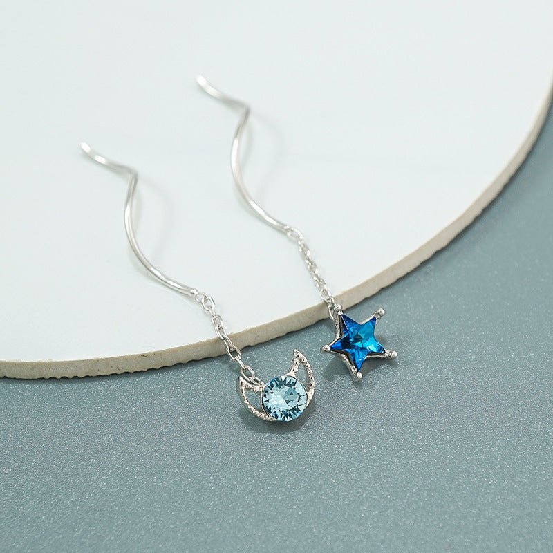 Blue Star Moon Graceful Earrings Fashion And Elegant Tassel Ear Line-Jewearrings