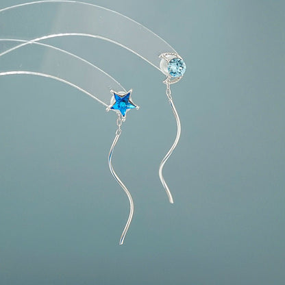 Blue Star Moon Graceful Earrings Fashion And Elegant Tassel Ear Line-Jewearrings