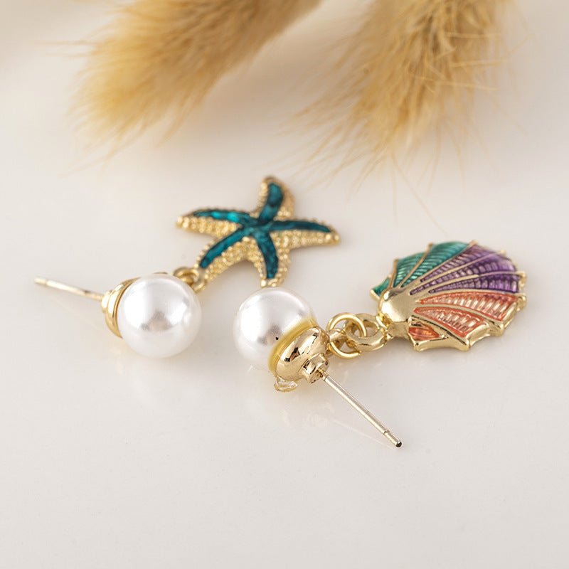 Blue starfish color shell earrings-Jewearrings