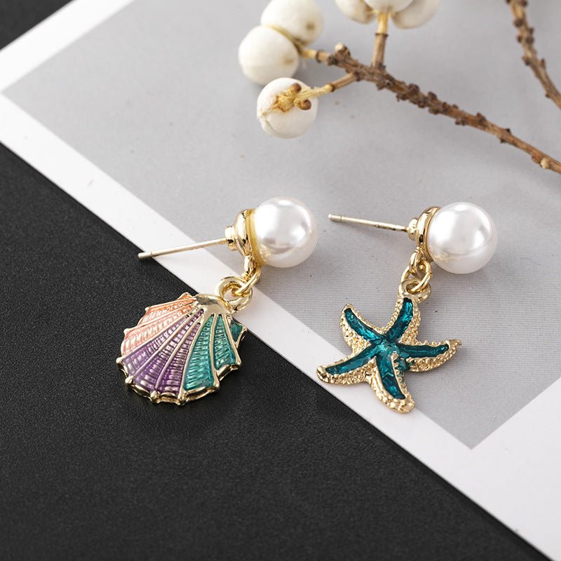 Blue starfish color shell earrings-Jewearrings