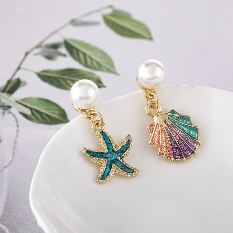 Blue starfish color shell earrings-Jewearrings