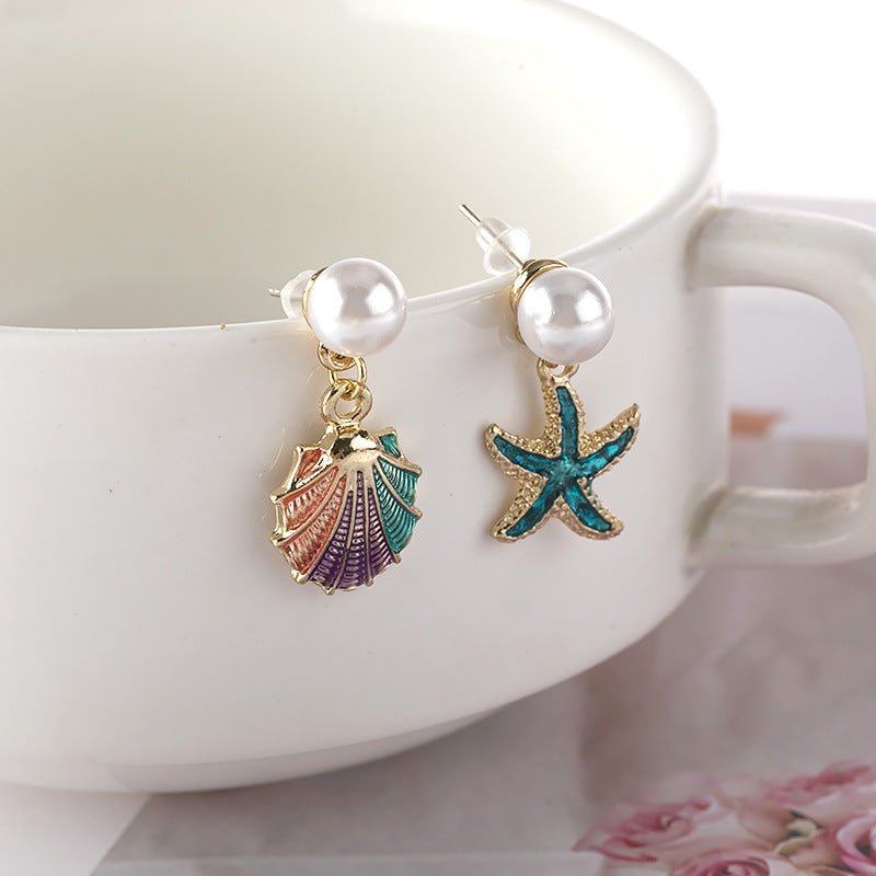 Blue starfish color shell earrings-Jewearrings