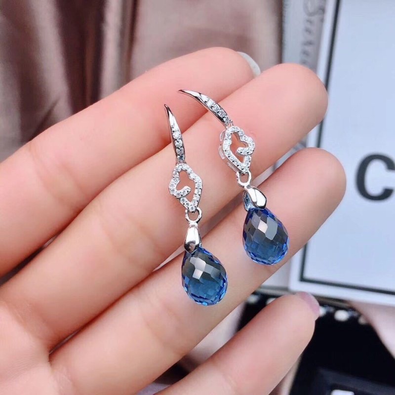 Blue Topaz Earrings Crystal Simple Sterling Silver Inlaid-Jewearrings