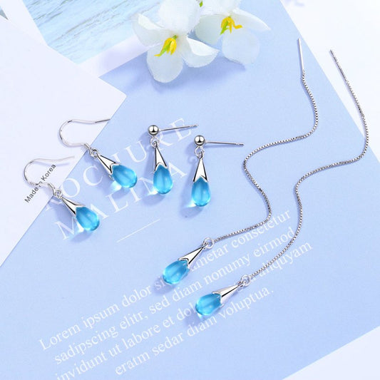 Blue Water Drop Earrings Long Tassel Sen-Jewearrings