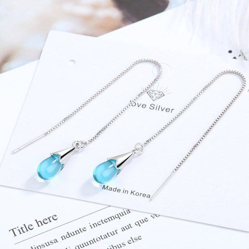 Blue Water Drop Earrings Long Tassel Sen-Jewearrings