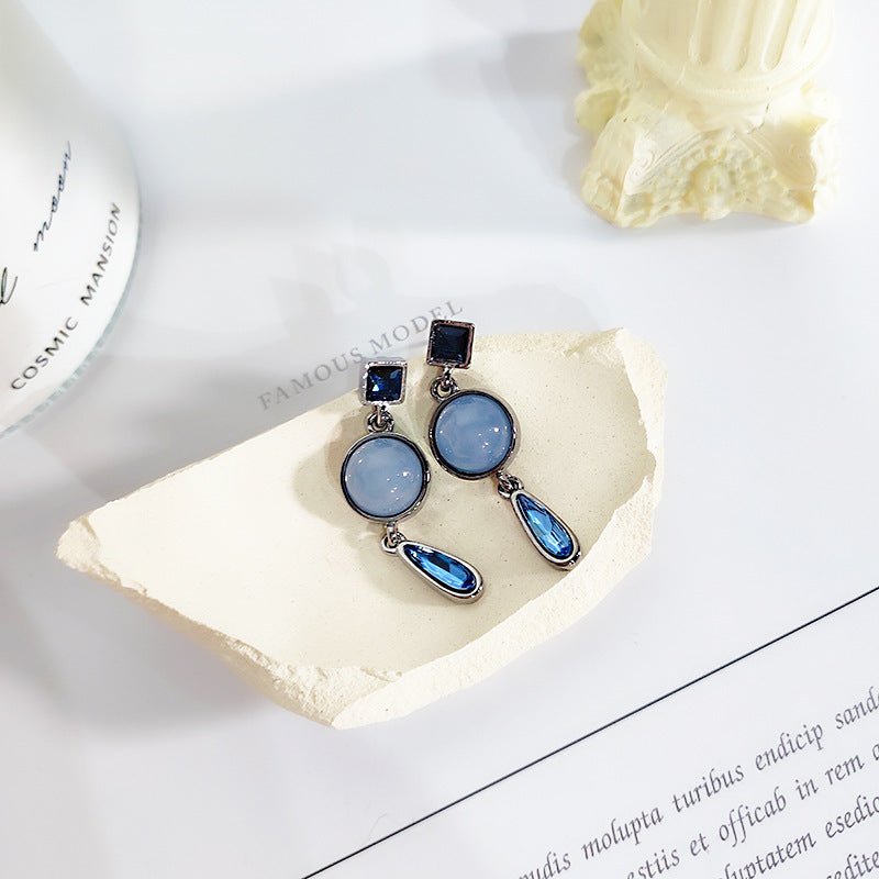 Blue Water Drop Temperament Opal Geometric Earrings-Jewearrings