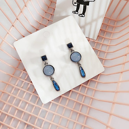 Blue Water Drop Temperament Opal Geometric Earrings-Jewearrings