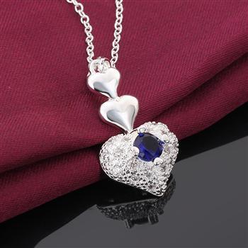 Blue zircon heart pendant necklace and earrings set-Jewearrings