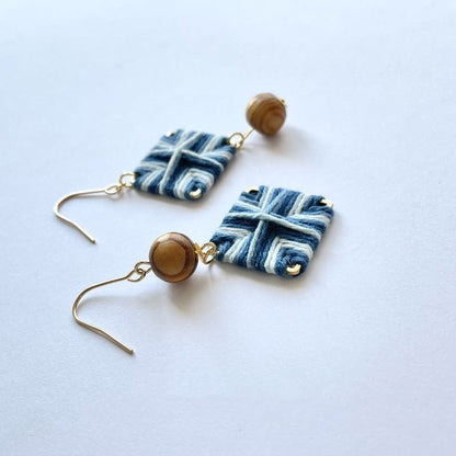 Bluedyed Plan-dyed Niche Designer Original Woven Diamond Asymmetric Earrings-Jewearrings