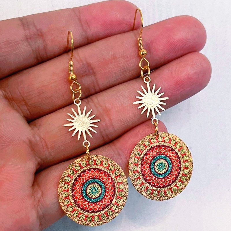 Bohe Tribe Gold Datura Flowers Pendant Earrings-Jewearrings