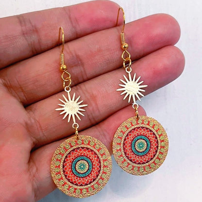 Bohe Tribe Gold Datura Flowers Pendant Earrings-Jewearrings