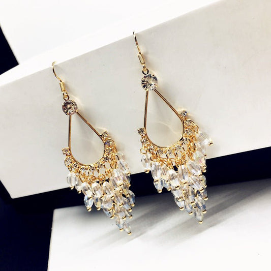 Bohemia Long Style Water Drop Crystal Earrings-Jewearrings