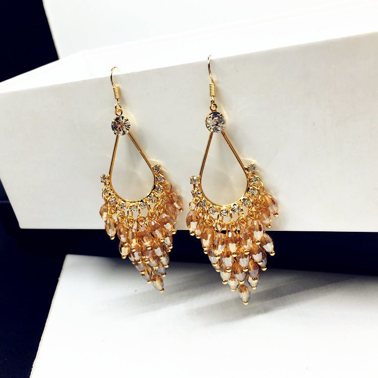 Bohemia Long Style Water Drop Crystal Earrings-Jewearrings