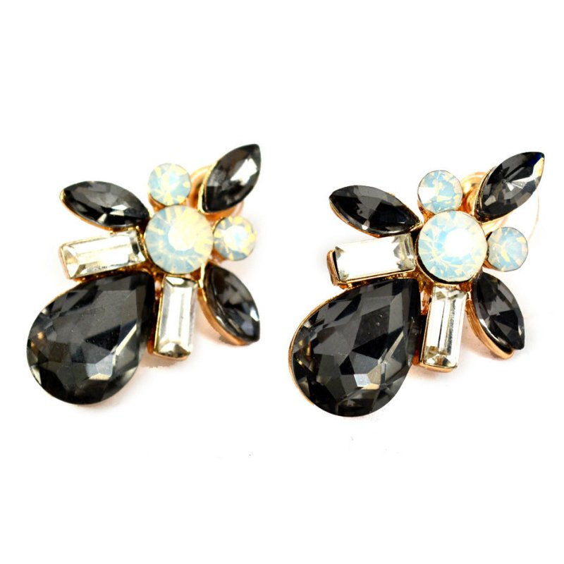 Bohemian Drop Shape Leaf Flower Alloy Diamond Stud Earrings-Jewearrings