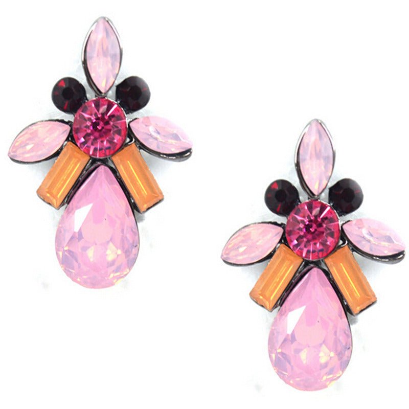 Bohemian Drop Shape Leaf Flower Alloy Diamond Stud Earrings-Jewearrings