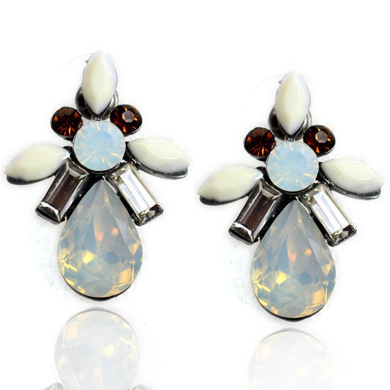 Bohemian Drop Shape Leaf Flower Alloy Diamond Stud Earrings-Jewearrings