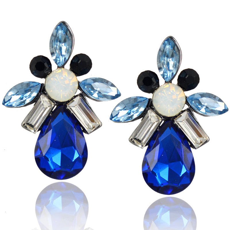 Bohemian Drop Shape Leaf Flower Alloy Diamond Stud Earrings-Jewearrings