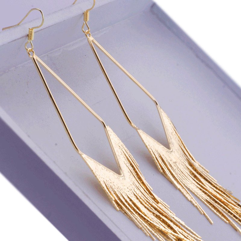 Bohemian Ethnic Style Gold And Silver Large Diamond-shaped Long Tassel Earrings-Jewearrings