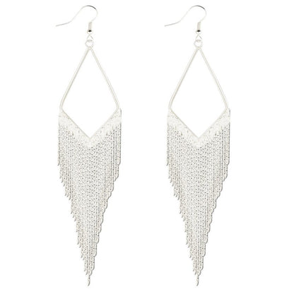 Bohemian Ethnic Style Gold And Silver Large Diamond-shaped Long Tassel Earrings-Jewearrings