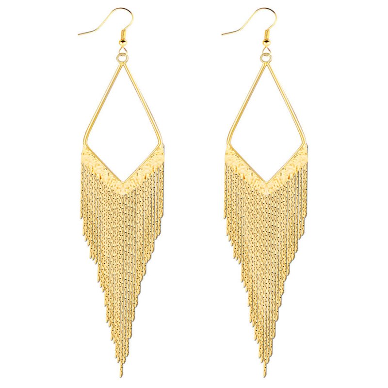 Bohemian Ethnic Style Gold And Silver Large Diamond-shaped Long Tassel Earrings-Jewearrings