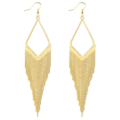 Bohemian Ethnic Style Gold And Silver Large Diamond-shaped Long Tassel Earrings-Jewearrings