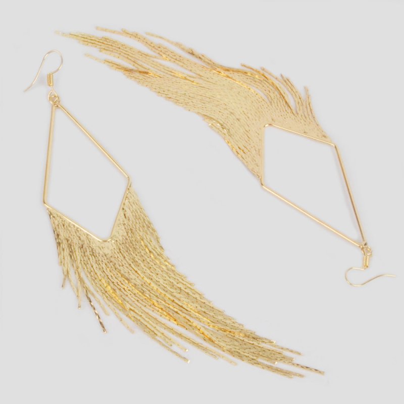 Bohemian Ethnic Style Gold And Silver Large Diamond-shaped Long Tassel Earrings-Jewearrings