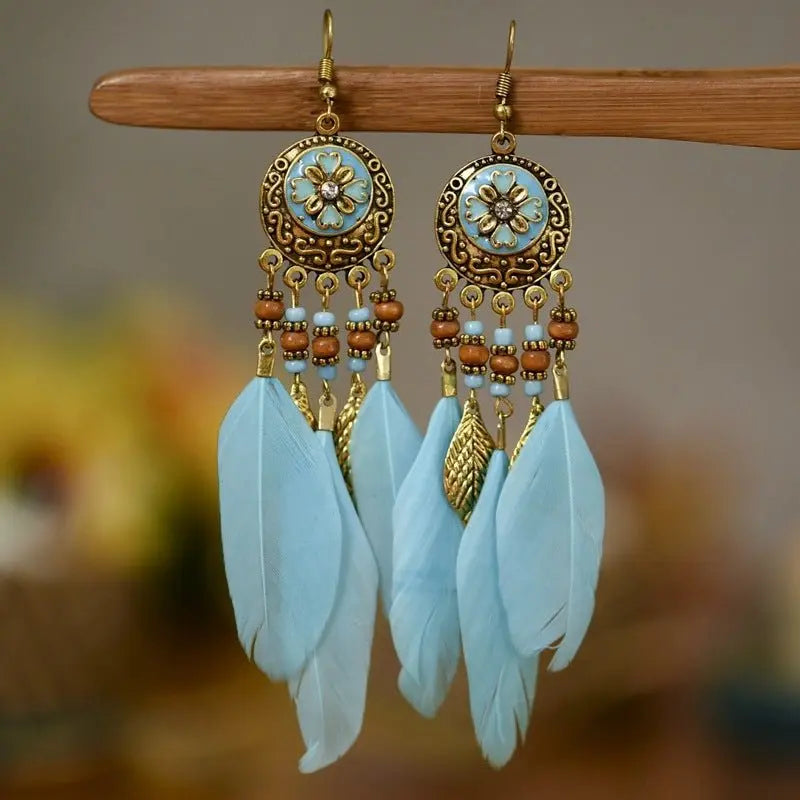 Bohemian Feather Tassel Earrings | Retro Style-Jewearrings