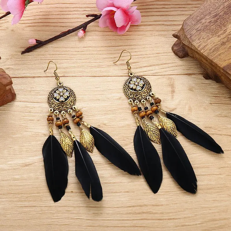 Bohemian Feather Tassel Earrings | Retro Style-Jewearrings