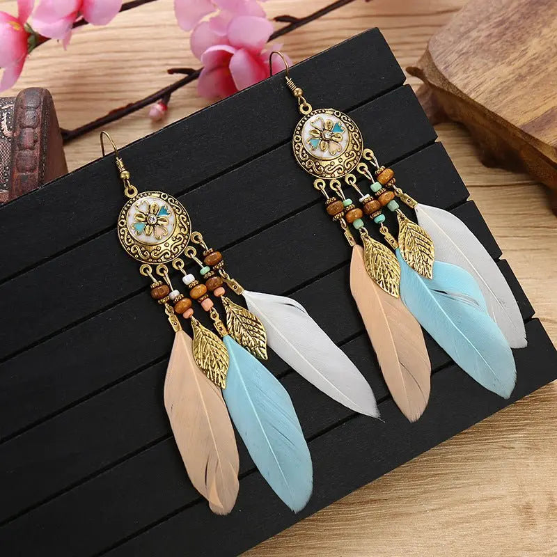 Bohemian Feather Tassel Earrings | Retro Style-Jewearrings