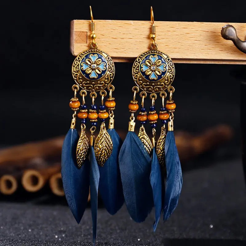 Bohemian Feather Tassel Earrings | Retro Style-Jewearrings